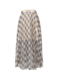 Stylish Color-blocked Plaid Pleated Skirt