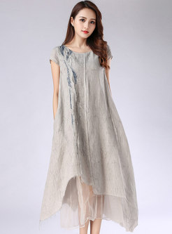 Vintage Asymmetric Silk Linen Shift Dress