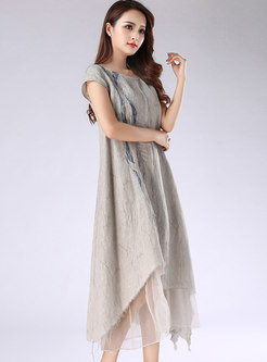 Vintage Asymmetric Silk Linen Shift Dress