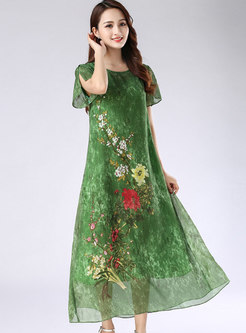 Stylish Floral Print Plus Size Maxi Dress