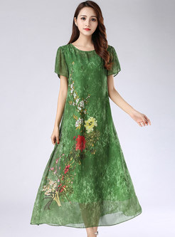 Stylish Floral Print Plus Size Maxi Dress