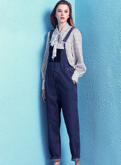 Casual Denim Embroidered Loose Overalls