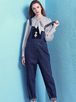 Casual Denim Embroidered Loose Overalls