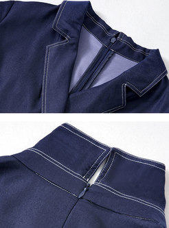 Elegant Denim Notched Belted Slim Jumpsuit