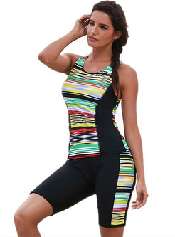 Striped Print Sleeveless Tankini Swimwear