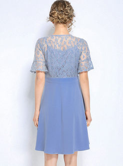 Sweet O-neck Lace Splicing A Line Dress