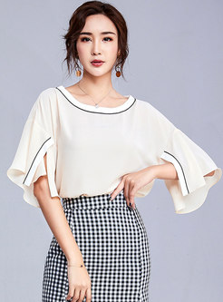 Casual Loose Color-blocked Falbala Pullover Blouse