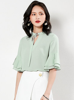 All-matched Chiffon Flare Sleeve Pullover Blouse