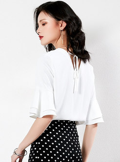 Stylish Hit Color Splicing Flare Sleeve Blouse