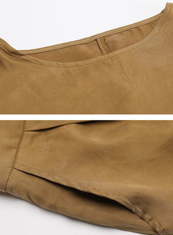 Khaki Loose Tied Pure Color Top & Wide Leg Pants