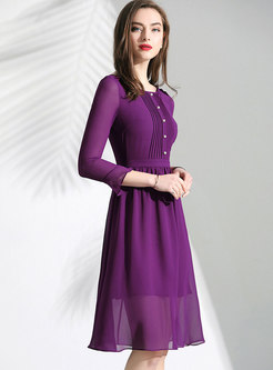 Pure Color Flare Sleeve Slim Midi Dress