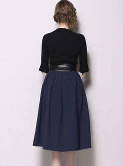 Brief Flare Sleeve Top & Big Hem A Line Skirt