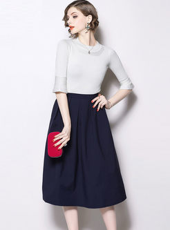 Casual Slim Knitted Top & High Waisted A Line Skirt