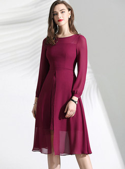 Lace Splicing O-neck Slim Asymmetric Dress