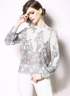 Fashion Hollow Out Lace Tassel Tied Blouse