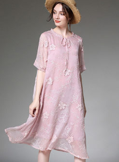 Silk Chiffon Embroidered Plus Size Dress