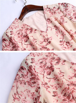 Floral V-neck Flare Sleeve Asymmetric Bodycon Dress