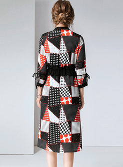 O-neck Long Sleeve Geometric Print Dress