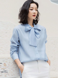Solid Color Tie-collar Single-breasted Blouse