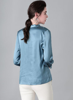 Pure Color V-neck Pullover Blouse