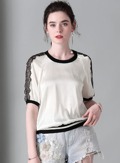 Casual Color-blocked Splicing O-neck T-shirt