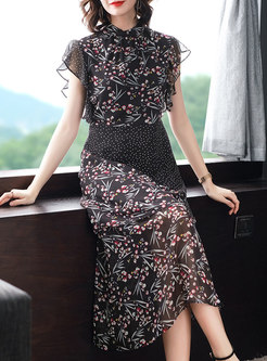 Stylish Sleeveless Lace Print A Line Dress
