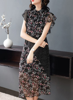 Stylish Sleeveless Lace Print A Line Dress