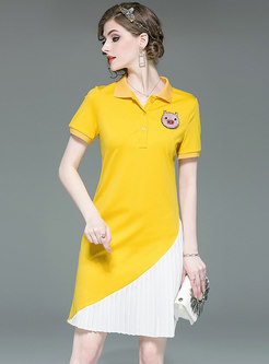 Brief Yellow Hit Color Pleated T-shirt Dress