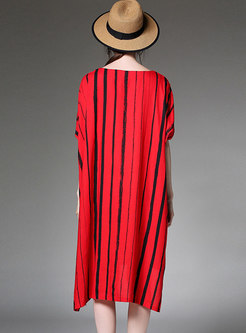 Casual Striped O-neck Asymmetric Shift Dress