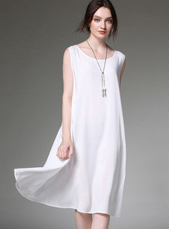 Solid Color O-neck Sleeveless Loose Dress