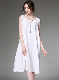 Solid Color O-neck Sleeveless Loose Dress