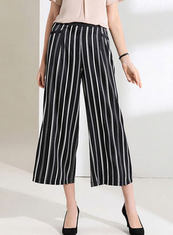 Fashion Elastic Waist Striped Silk Pants