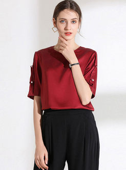 Plus Size Pure Color Pullover Silk T-shirt
