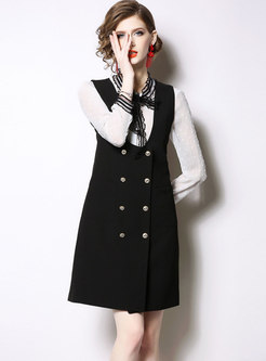 Fashion Lace Bowknot Top & Black Sleeveless A Line Dress