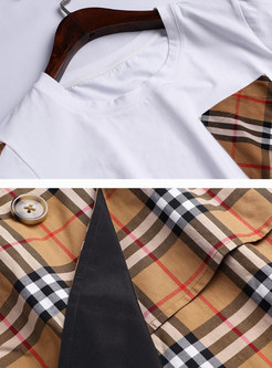 Brief Splicing O-neck T-shirt & Striped Split Skirt