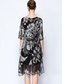 O-neck Half Sleeve Plus Size Print Dress