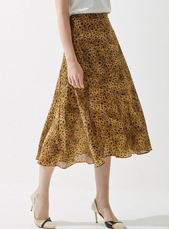 Leopard High Waist A Line Skirt