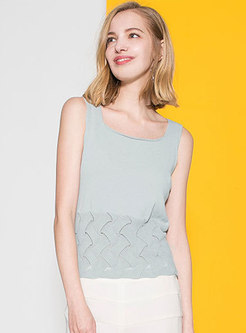 Solid Color Hollow Out All-matched Knitted Tanks