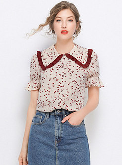 Print Turn Down Collar Single-breasted Blouse