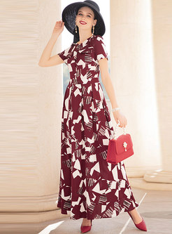 Elegant Print O-neck High Waist Maxi Dress