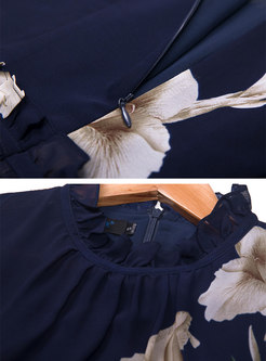 Print Ruffled Collar Sleeveless Slim Maxi Dress