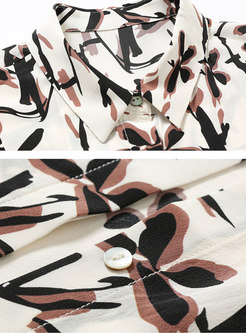Stylish Print Lapel Tie-waist Slim Skater Dress