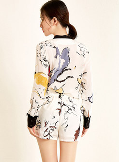 Trendy Abstract Print V-neck Top & Shorts