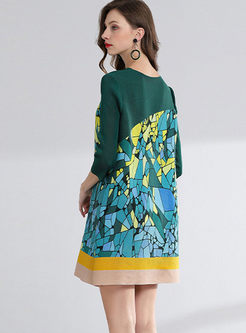 Ethnic O-neck Plus Size Geometric Print Dress