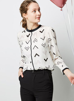 Stylish Print Stand Collar Pullover Blouse