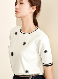 Brief O-neck Short Sleeve Loose Sweater 