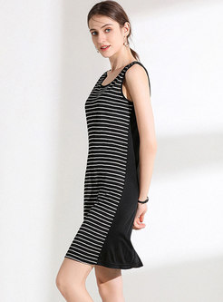 All-matched Striped O-neck Sleeveless Bodycon Dress