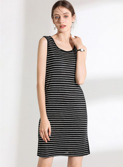 All-matched Striped O-neck Sleeveless Bodycon Dress