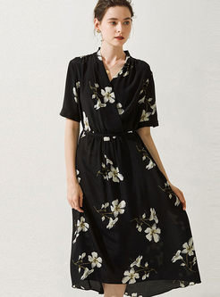 Stylish V-neck Short Sleeve Print Dress