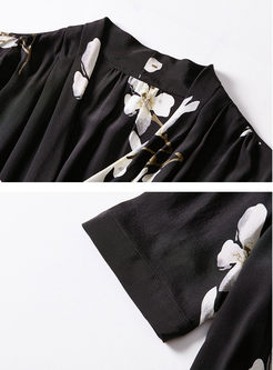 Stylish V-neck Short Sleeve Print Dress